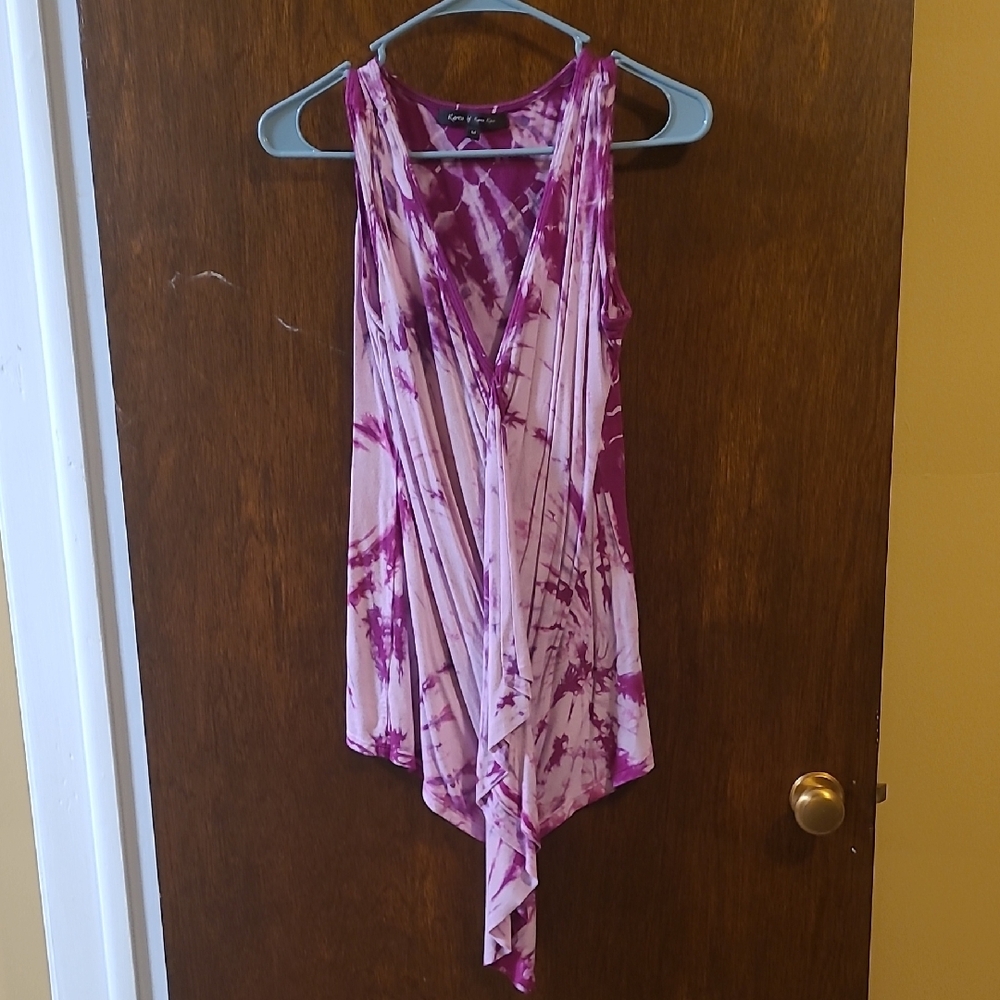 Pink and White Asymmetrical Sleeveless Tank Top